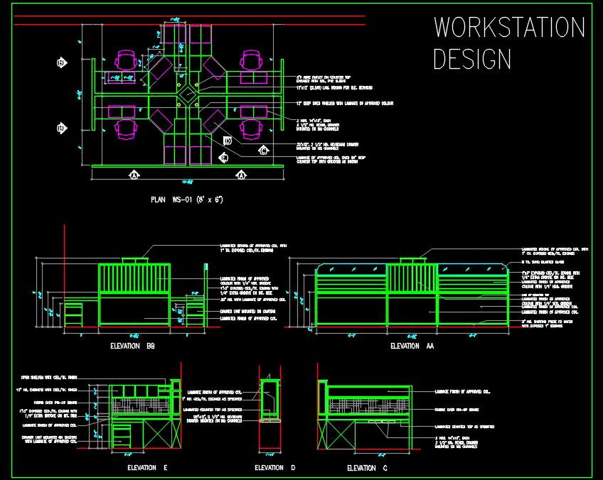 L-Shaped Office Workstation Cubicles CAD Drawing